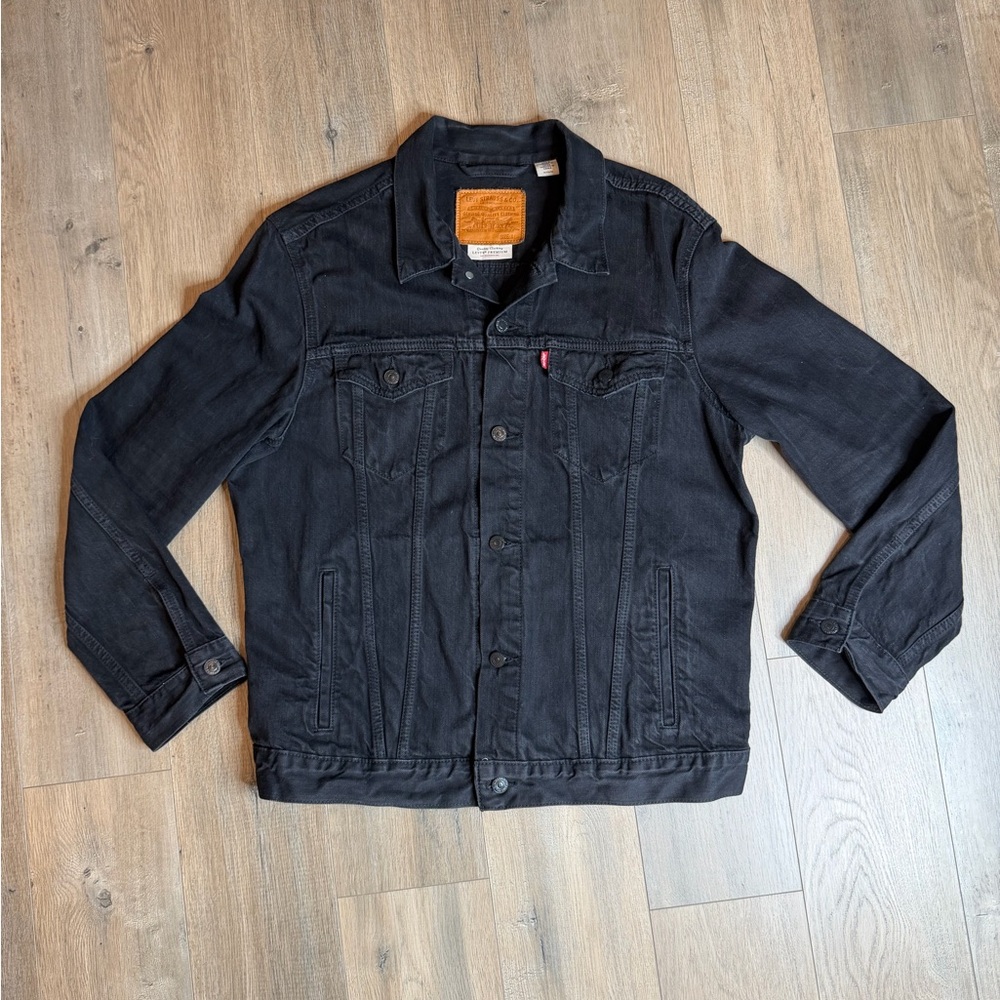 Levi's Premium Black Denim Trucker Jacket with Red Tab Mens XL